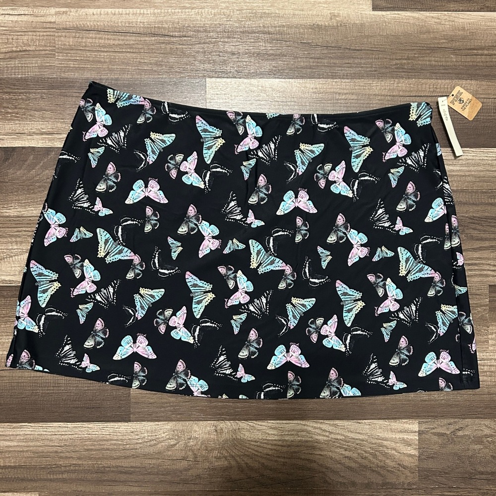 PINK Swim Skirt XXL Black NEW Butterfly Print Skirtini Bottom Fairycore Y2k Goth